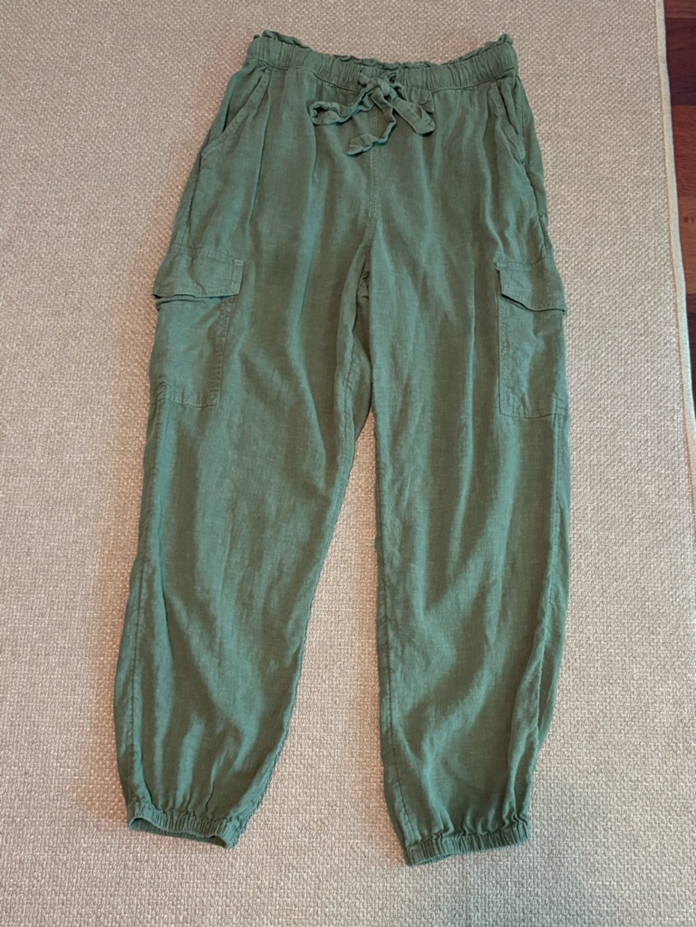 Aerie Olive Green Linen Blend Cargo Jogger Pants Drawstring Waist Size Small